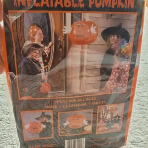 Vintage Cleo Halloween Huggy Inflatable Pumpkin 22” Boo Decor NOS Sealed